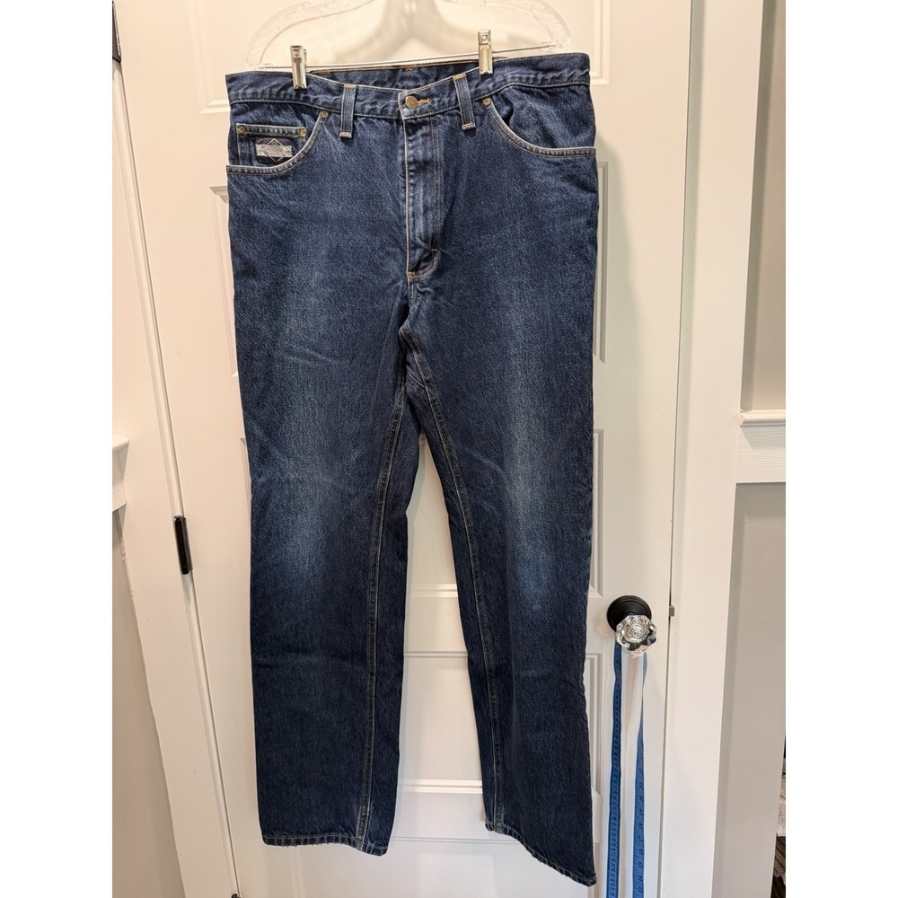 Vintage Made In USA Diamond Gusset Men's 36x32 Straight Fit Blue Denim Jeans